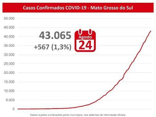 MS tem 43 mil infectados e registra 749 mortes pelo novo coronavírus