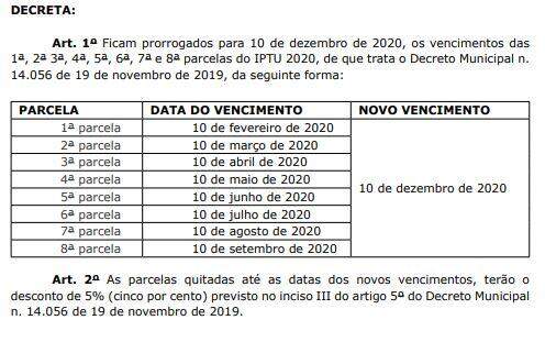 Prefeitura de Campo Grande prorroga vencimento do IPTU 2020 para 10 de dezembro