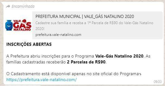 Prefeitura de Três Lagoas informa que postagem sobre vale gás natalino é falsa