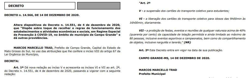 Em novo texto, decreto limita eventos e reuniões para até 80 pessoas em Campo Grande