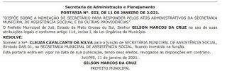 Prefeito de Juti tira esposa de secretaria e nomeia nova secretária de Assistência Social