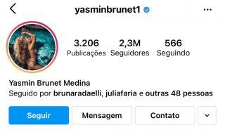 Yasmin Brunet troca sobrenome nas redes sociais e acrescenta 'Medina'