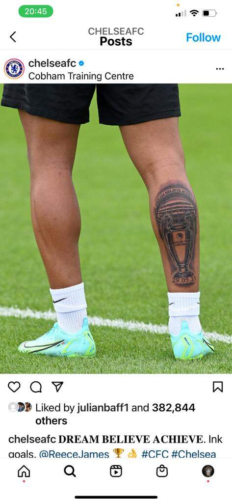 publi02 1 - Tatuador Bruno Wayhs Neto tatuou a taça da Liga dos Campeões em Reece James, jogador do Chelsea.
