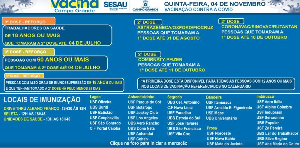 vacina 3XuMyHL - Vacinação terá aplicações de 1º, 2º e 3º doses em Campo Grande nesta quinta