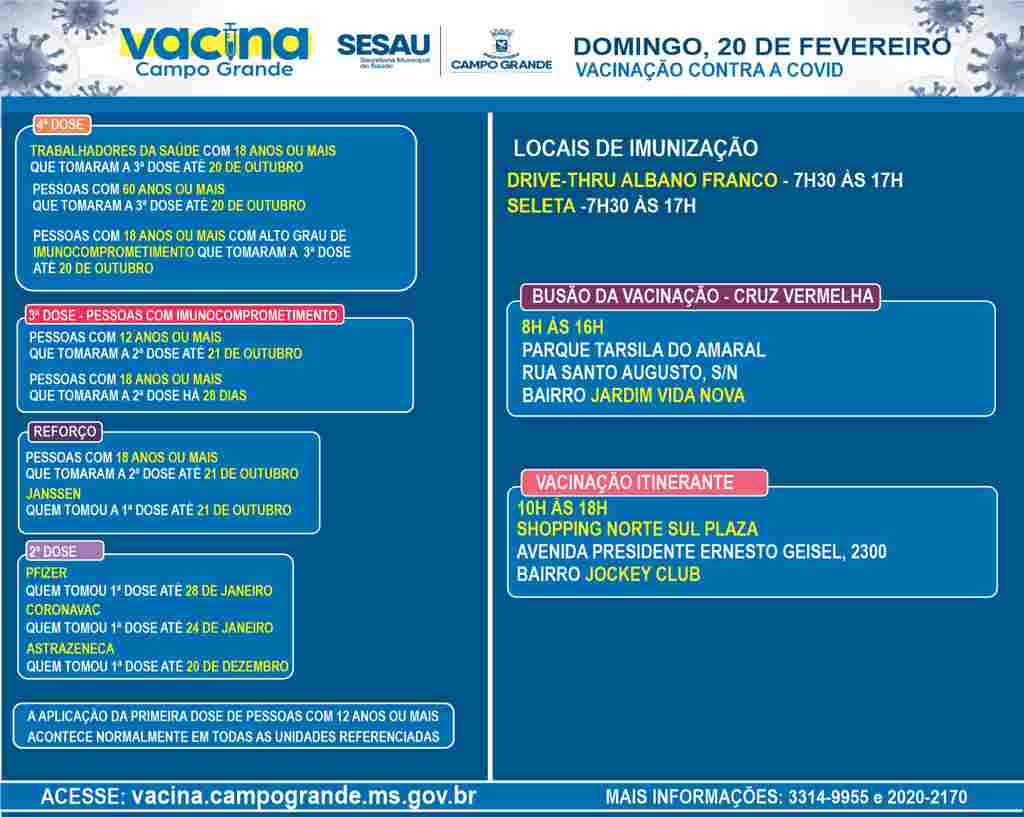 - Campo Grande vacina crianças e adultos contra Covid-19 neste domingo; confira os locais