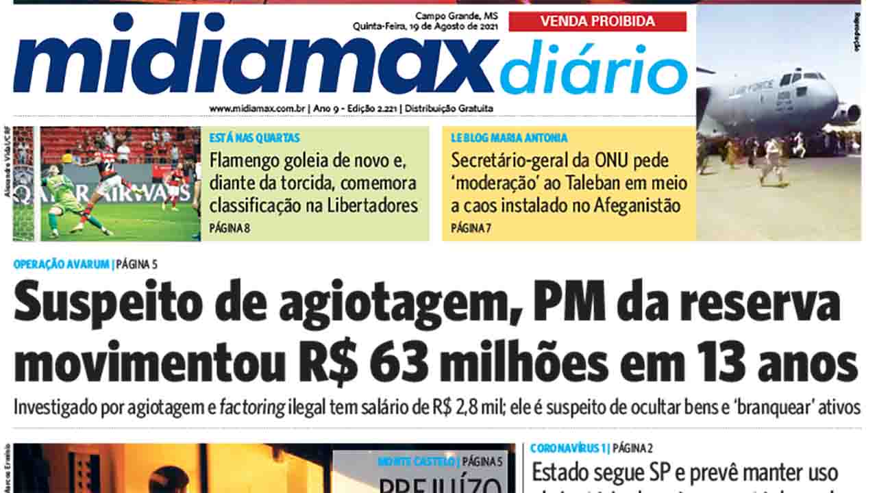 Veja a manchete do Midiamax Diário desta quinta-feira, 19 de agosto de 2021