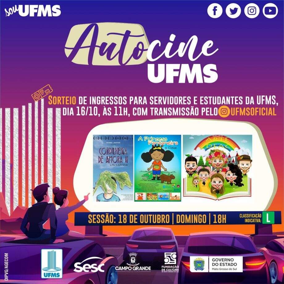 Produções voltadas ao público infantil serão exibidas na próxima sessão do Autocine UFMS