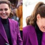 A destemida Kate  Middleton inova com terno roxo