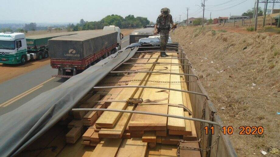 Duas carretas são apreendidas com madeira ilegal MS-306