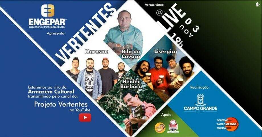 Live Vertentes traz música de MS com Bibi do Cavaco, Heider Barbosa, bandas Marasmo e Lisérgico