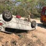 Para desviar de cervo na estrada, motorista capota na MS-228