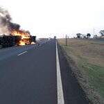 VÍDEO: motorista sofre mal súbito e carreta pega fogo após tombar na BR-163