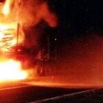 VÍDEO: carreta que pegou fogo na BR-158 transportava eucalipto