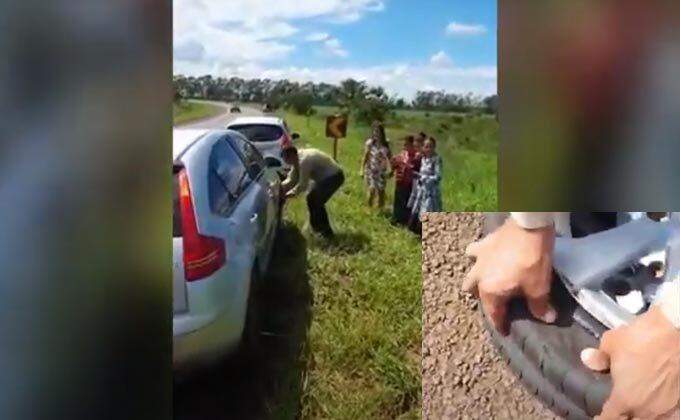 Em 30 minutos, 5 carros têm pneus furados em buraco no anel rodoviário de Campo Grande