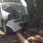 Duas pessoas são socorridas após carro colidir em árvore no Guanandi