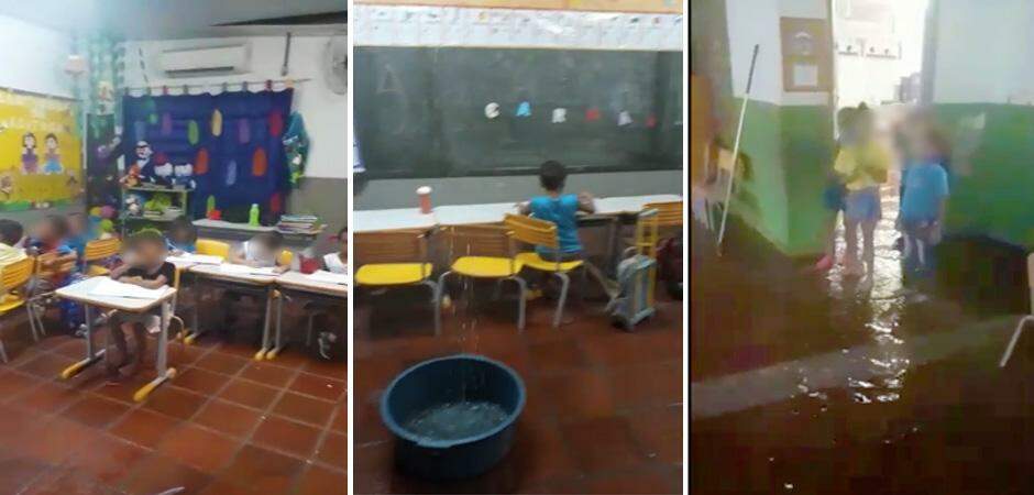 VÍDEO: Chuva alaga salas de aula e crianças são carregadas no colo por pais e professoras