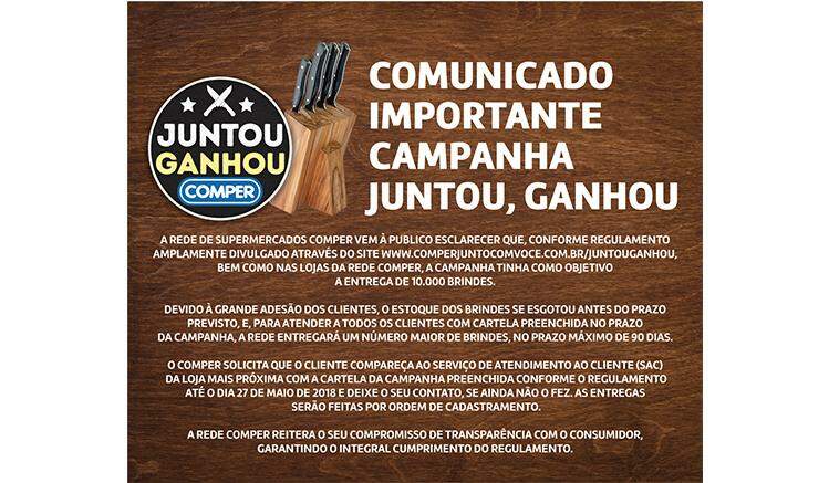 COMUNICADO IMPORTANTE CAMPANHA JUNTOU, GANHOU