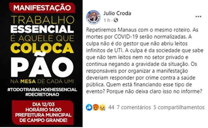 ‘Crime contra a Saúde’, critica infectologista de MS sobre movimento #decretonão