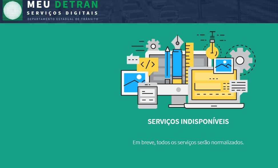 Aviso de serviço indisponível é exibida ao tentar acessar o site do Detran-MS