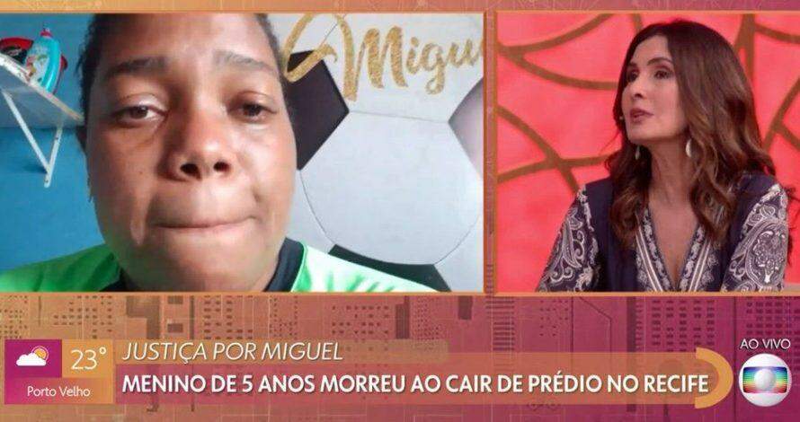 Fátima Bernardes chora ao vivo com depoimento de mãe do menino Miguel