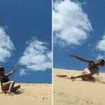 VÍDEO: Flávia Alessandra cai durante passeio na areia