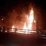 VÍDEO: incêndio que já dura 10h cerca região de chácaras e fogo ameaça atingir casas em Bela Vista