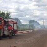 Fumaça de incêndio perto do Parque Anhanduí dificulta visibilidade no trânsito
