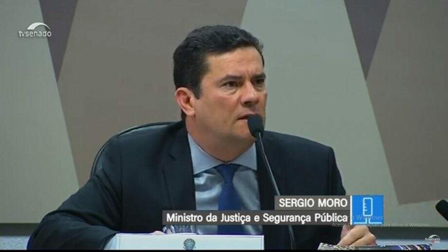 Sérgio Moro durante depoimento no Senado. (Foto: Reprodução/TV Senado)