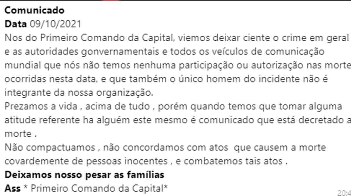 Membros de grupo do PCC no WhatsApp cantam vitória com afastamento de PMs  - Capital - Campo Grande News