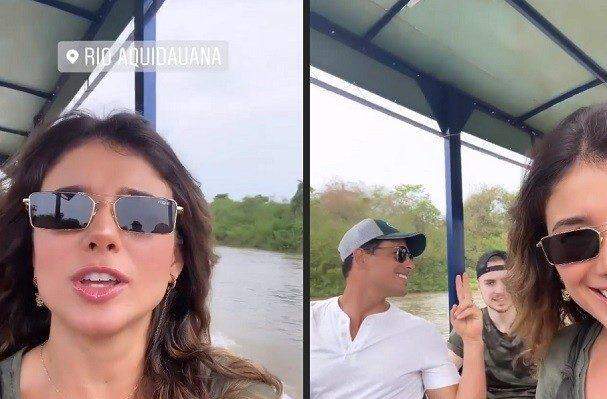 Paula Fernandes e Cauã Reymond desbravam o Pantanal em passeio de barco