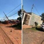 Caminhão bate em poste, deixa fio no muro de casa e moradora fica apreensiva na Vila Morumbi