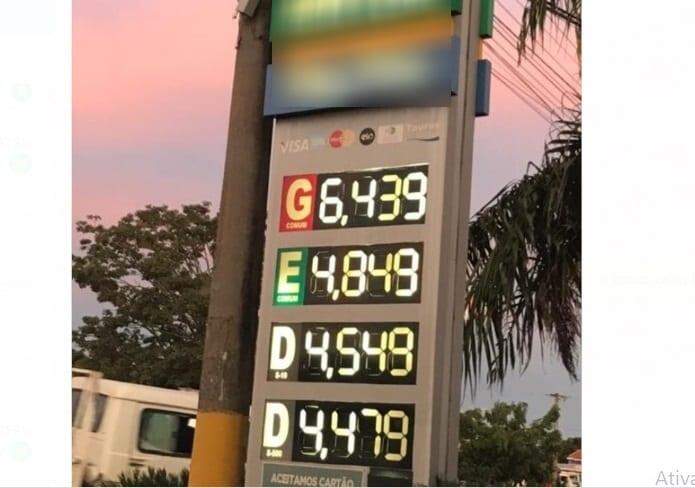 Com ICMS alto e seguidos reajustes, litro da gasolina chega a R$ 6,43 em MS