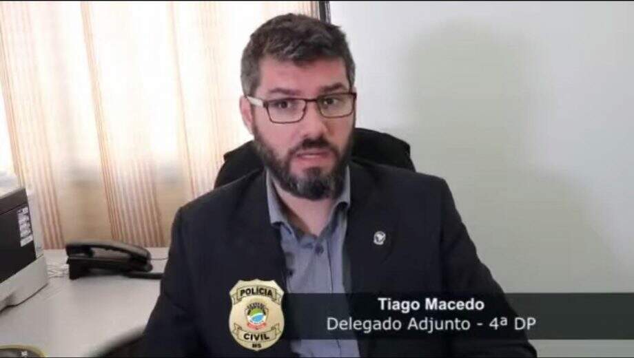 Delegado Tiago Macedo durante entrevista à Polícia Civil. Foto: Reprodução