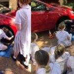 Meninas aprendem a trocar pneus e ver nível de óleo em curso na escola