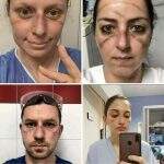 Coronavírus: profissionais de saúde fazem selfies após expediente