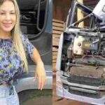 Influenciadora conhecida como ‘Musa das Estradas’ mostra como ficou seu caminhão após acidente em MT