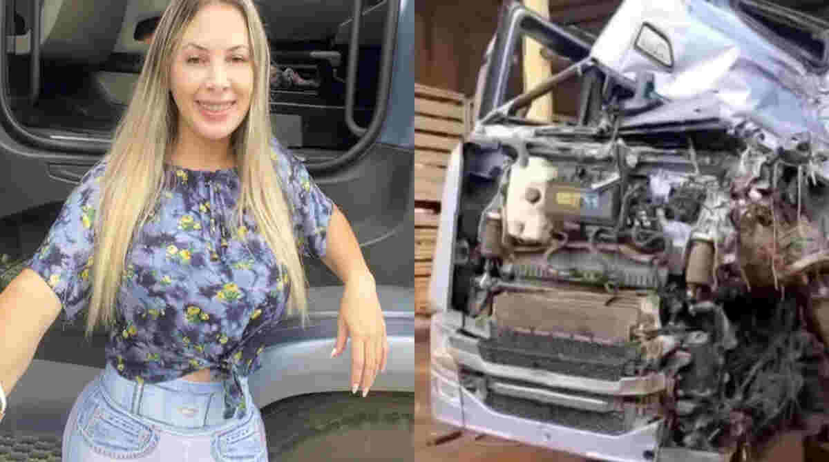 Influenciadora conhecida como 'Musa das Estradas' mostra como ficou seu caminhão após acidente em MT