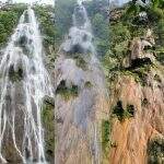 Efeito do La Niña, falta de chuva seca cachoeira Boca da Onça, a maior queda d’água de MS