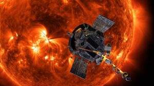 Ilustração mostra uma representação da Parker Solar Probe se aproximando do Sol