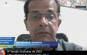 Vereador Edu Miranda (Patriota) durante sessão nesta terça-feira (15)