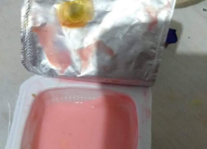 Imagem anexada ao processo mostra iogurte com corpo estranho amarelado