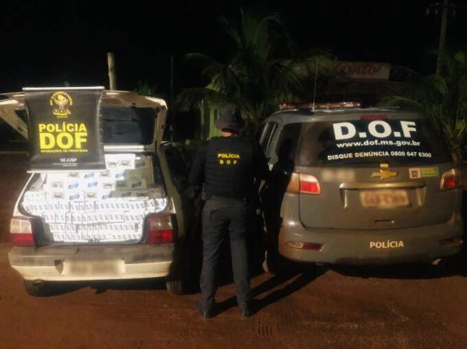 Casal é detido com veículo carregado de cigarros contrabandeados do Paraguai
