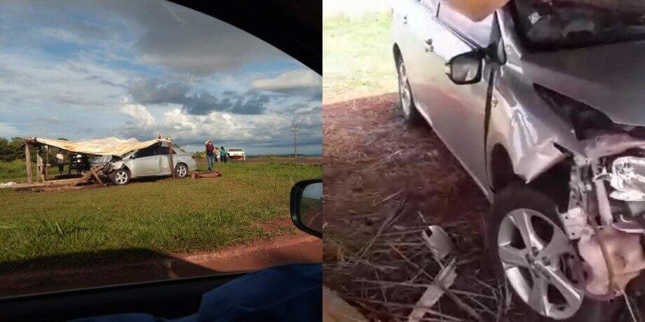VÍDEO: Carro invade margens de rodovia e destrói barracão na BR-060 em Sidrolândia