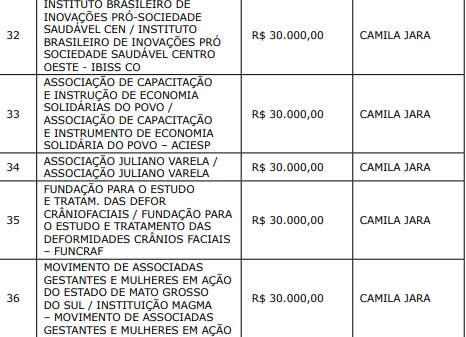 camila jara - Emendas parlamentares: confira valores destinados às entidades de Campo Grande