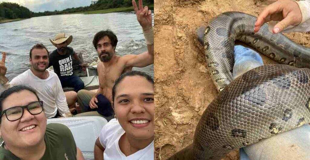 erom sucuri 3 - VÍDEO mostra o momento em que sucuri foi enrolada na perna de ator da Globo em Pantanal