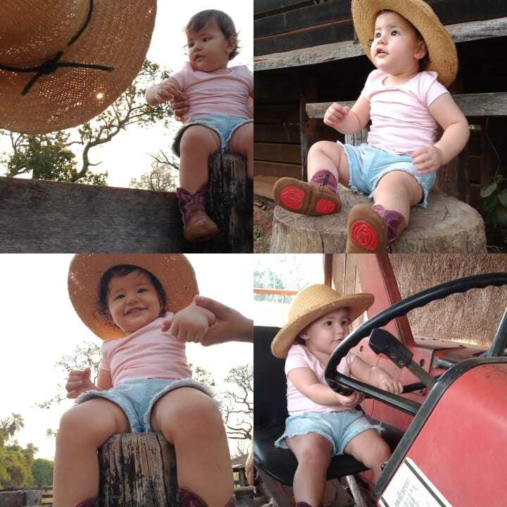 trator - Pantaneira de 2 anos, Maria Clara já toca berrante e quer montar no cavalo para chamar a boiada