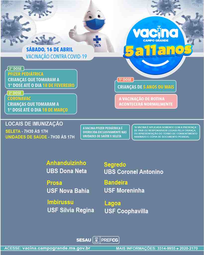 vacina ciranca - Campo Grande aplica todas as doses contra a covid-19 neste sábado; confira os locais