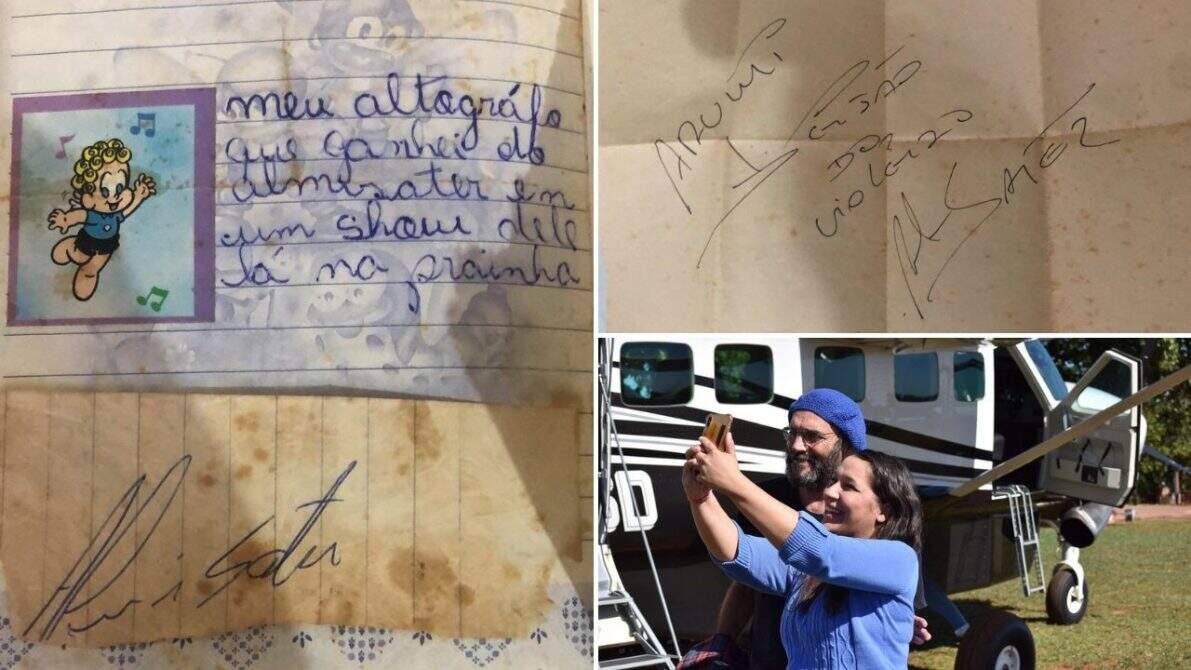 'Fã raiz’: Mãe faz filho matar aula para encontrar Almir Sater e mostrar autógrafo feito há 29 anos 