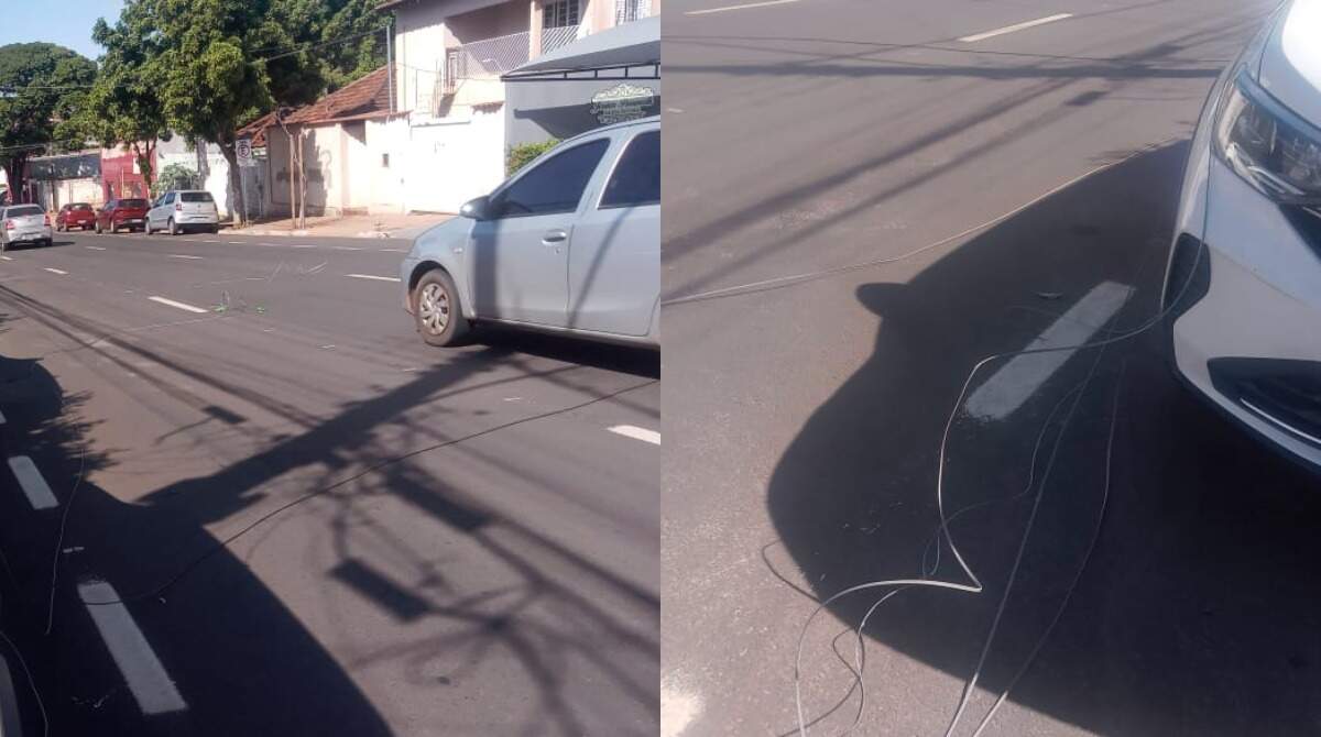 Caminhão arranca fiação telefônica e deixa trânsito tumultuado na Rua Pedro Celestino