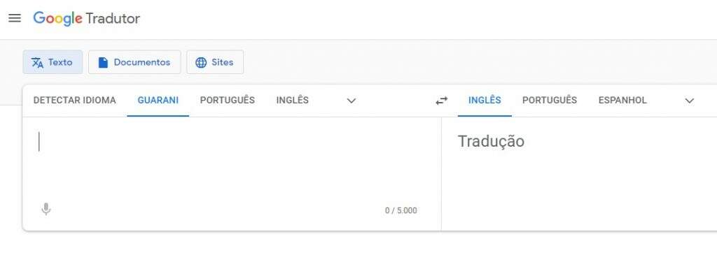 Guarani no Google Tradutor
